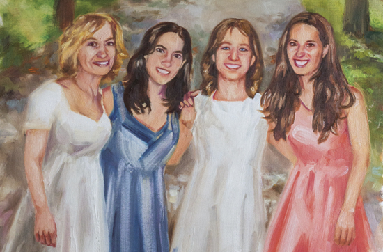 Painting of Pearl Basser with daughters Shari Potter, Faith Basser, and Mindy Gray